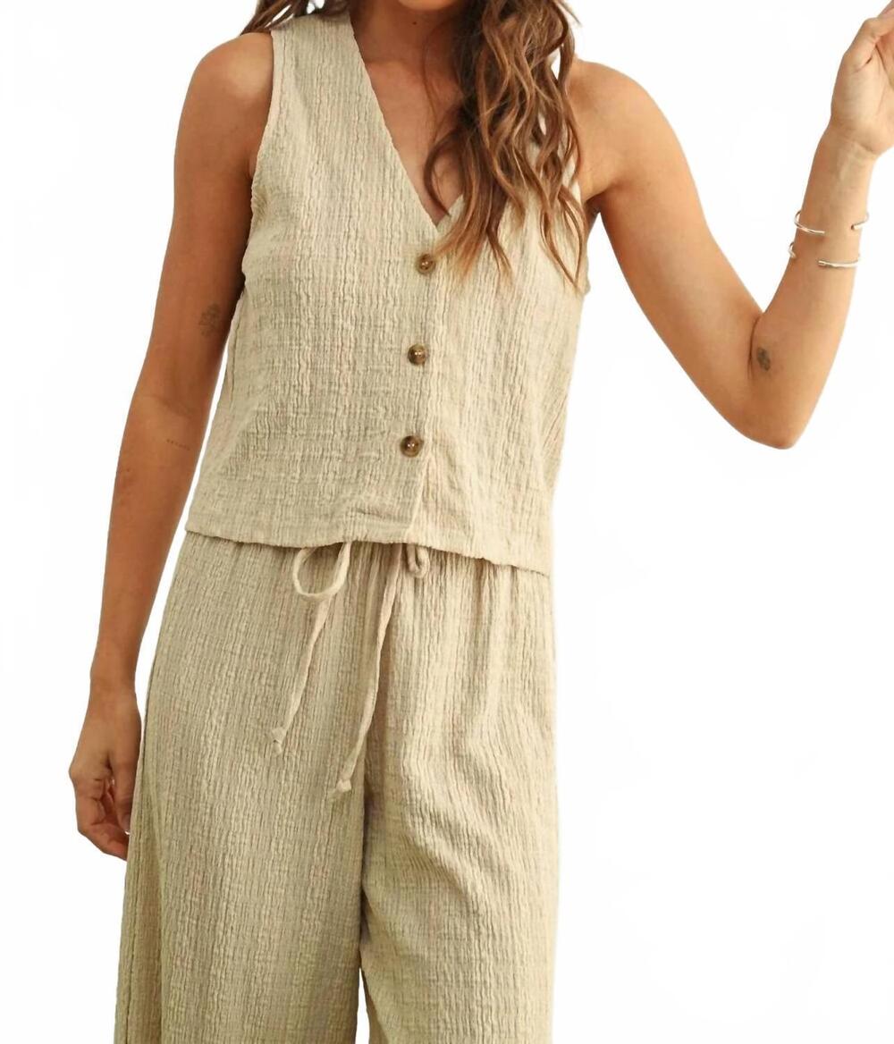 NEW MIOU MUSE textured waistcoat top in silt